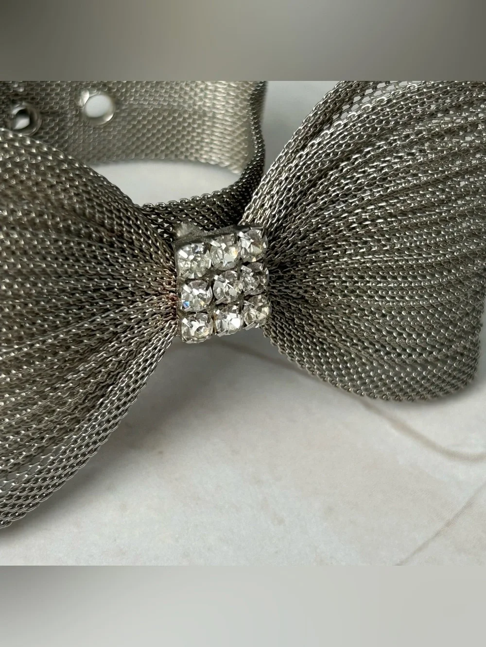 Silver Mesh Bow Bracelet with Crystal Accent